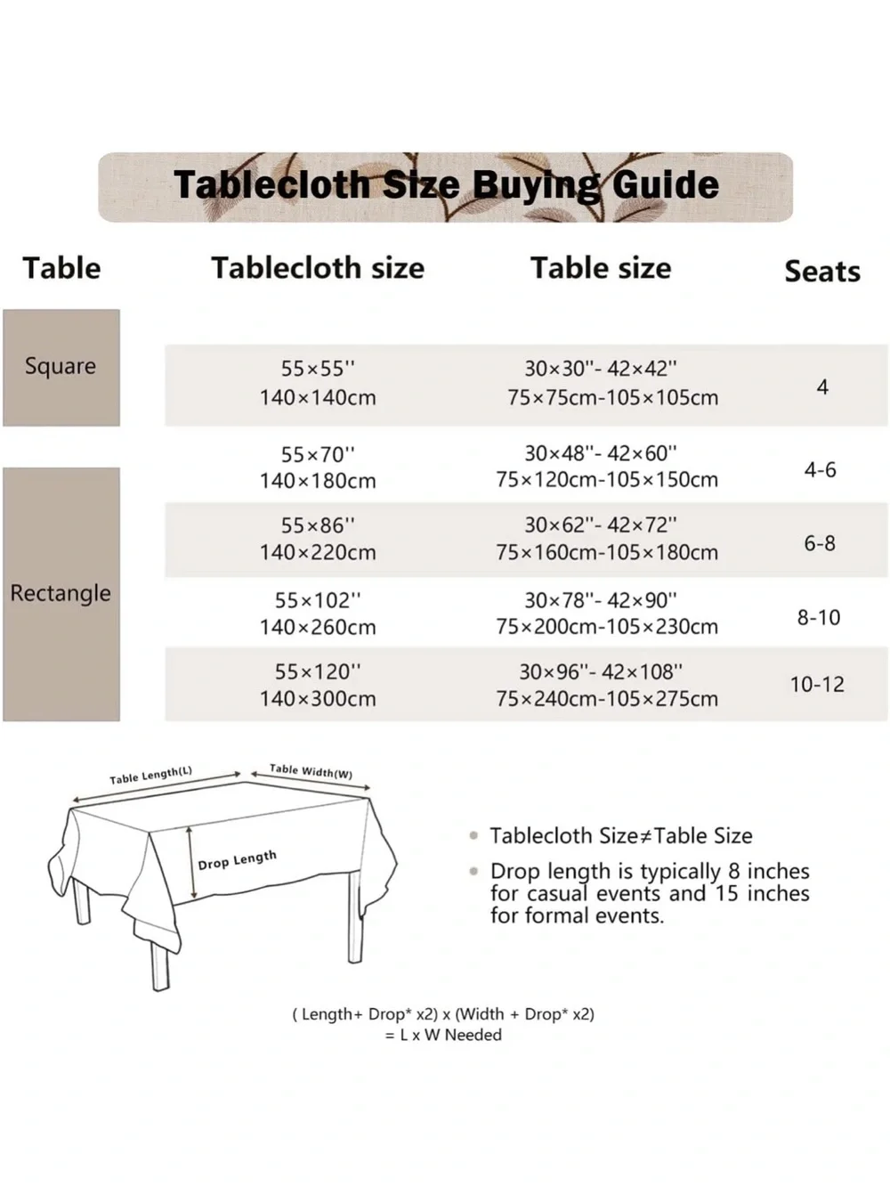 NEW Rectangle Linen, Farmhouse Embroidery Leaves Tablecloth with Tassels